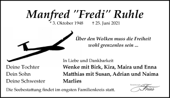 Traueranzeige von Manfred  Ruhle von Märkische Oderzeitung