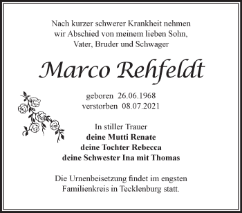 Traueranzeige von Marco Rehfeldt von Märkische Oderzeitung