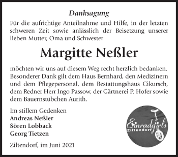 Traueranzeige von Margitte Neßler von Märkische Oderzeitung