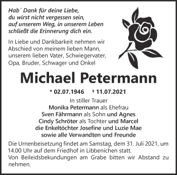 Traueranzeige von Michael Petermann von Märkische Oderzeitung