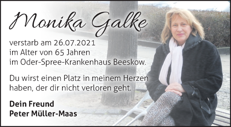  Traueranzeige für Monika Galke vom 31.07.2021 aus Märkische Oderzeitung