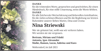 Traueranzeige von Nina Striewski von Märkische Oderzeitung