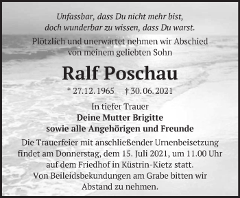 Traueranzeige von Ralf Poschau von Märkische Oderzeitung