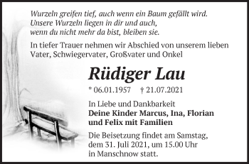 Traueranzeige von Rüdiger Lau von Märkische Oderzeitung