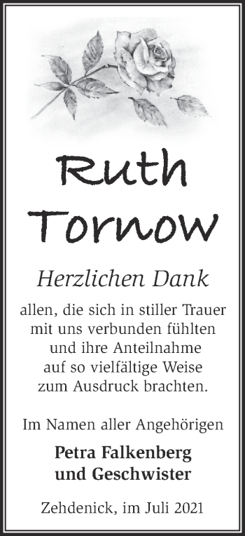 Traueranzeige von Ruth Tornow von Märkische Oderzeitung