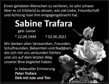 Traueranzeige von Sabine Trafara von Märkische Oderzeitung