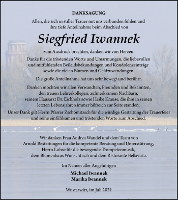 Traueranzeige von Siegfried Iwannek von Märkische Oderzeitung