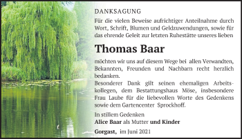 Traueranzeige von Thomas Baar von Märkische Oderzeitung