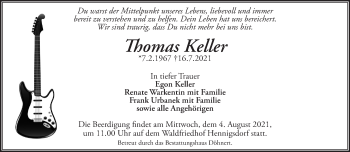 Traueranzeige von Thomas Keller von Märkische Oderzeitung