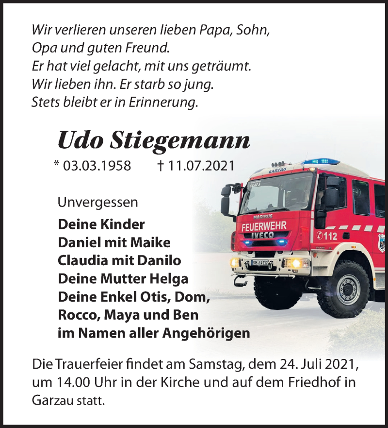  Traueranzeige für Udo Stiegemann vom 17.07.2021 aus Märkische Oderzeitung