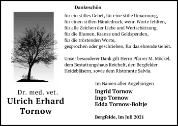 Traueranzeige von Ulrich Erhard Tornow von Märkische Oderzeitung