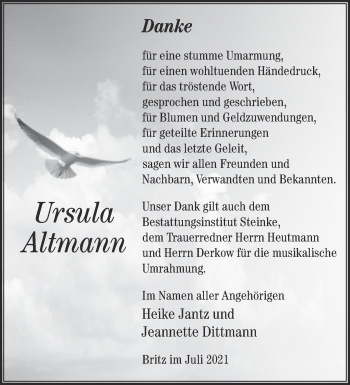 Traueranzeige von Ursula Altmann von Märkische Oderzeitung