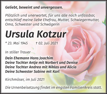 Traueranzeige von Ursula Kotzur von Märkische Oderzeitung