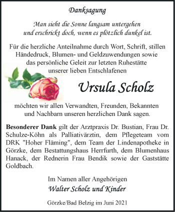 Traueranzeige von Ursula Scholz von Märkische Oderzeitung