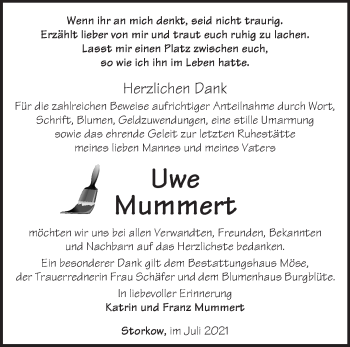 Traueranzeige von Uwe Mummert von Märkische Oderzeitung