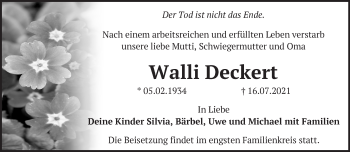 Traueranzeige von Walli Deckert von Märkische Oderzeitung