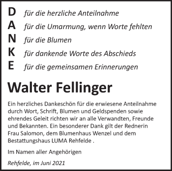 Traueranzeige von Walter Fellfinger von Märkische Oderzeitung