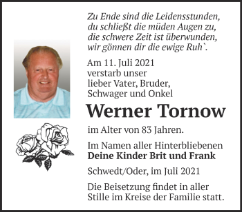 Traueranzeige von Werner Tornow von Märkische Oderzeitung