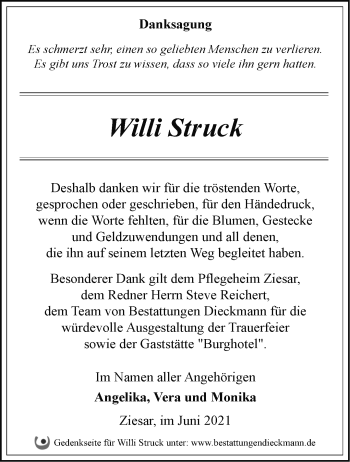 Traueranzeige von Willi Struck von Märkische Oderzeitung