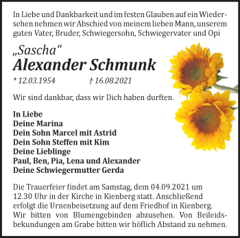 Traueranzeige von Alexander Schmunk von Märkische Oderzeitung