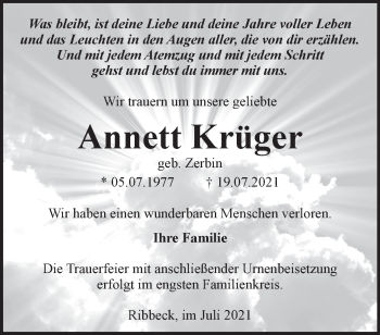 Traueranzeige von Annett Krüger von Märkische Oderzeitung