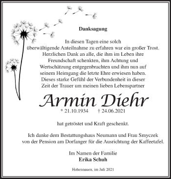 Traueranzeige von Armin Diehr von Märkische Oderzeitung