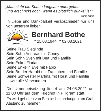 Traueranzeige von Bernhard Bothe von Märkische Oderzeitung