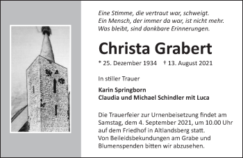 Traueranzeige von Christa Grabert von Märkische Oderzeitung