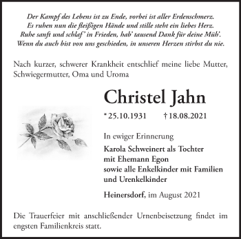 Traueranzeige von Christel Jahn von Märkische Oderzeitung