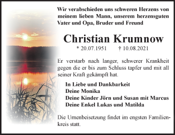 Traueranzeige von Christian Krumnow von Märkische Oderzeitung