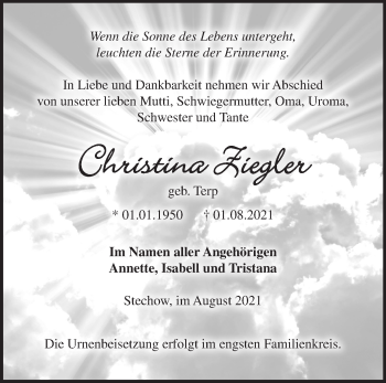 Traueranzeige von Christina Ziegler von Märkische Oderzeitung