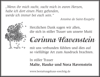 Traueranzeige von Corinna Havenstein von Märkische Oderzeitung