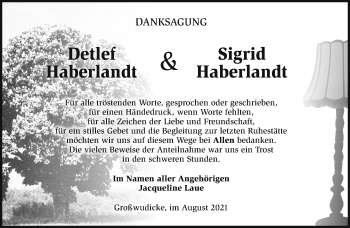 Traueranzeige von Detlef und Sigrid Haberlandt von Märkische Oderzeitung