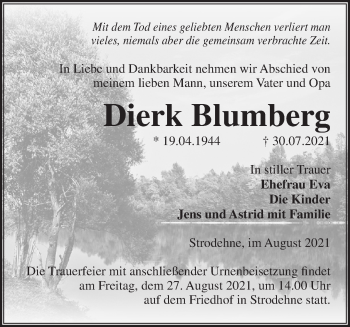 Traueranzeige von Dierk Blumberg von Märkische Oderzeitung