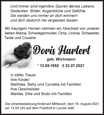 Traueranzeige von Doris Hartert von Märkische Oderzeitung