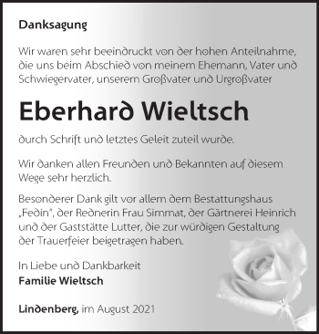 Traueranzeige von Eberhard Wieltsch von Märkische Oderzeitung