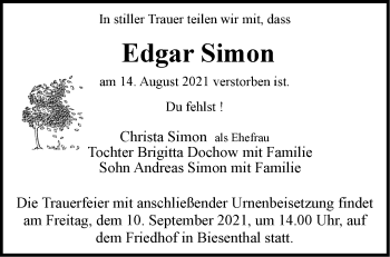 Traueranzeige von Edgar Simon von Märkische Oderzeitung