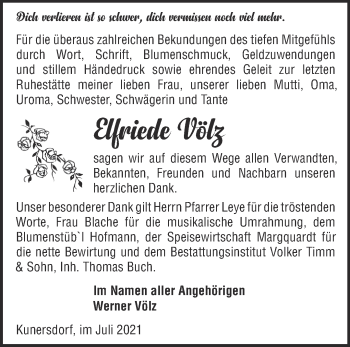 Traueranzeige von Elfriede Völz von Märkische Oderzeitung