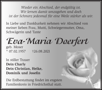 Traueranzeige von Eva-Maria Doerfert von Märkische Oderzeitung