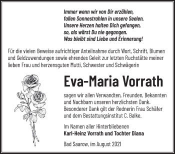 Traueranzeige von Eva-Maria Vorrath von Märkische Oderzeitung