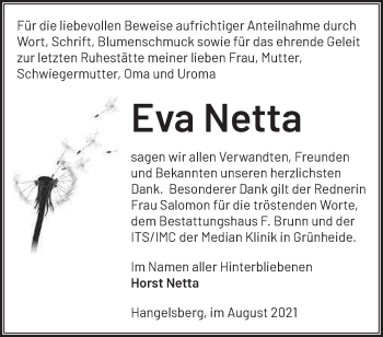 Traueranzeige von Eva Netta von Märkische Oderzeitung