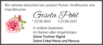 Traueranzeige von Gisela Pohl von Märkische Oderzeitung