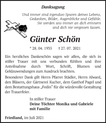 Traueranzeige von Günter Schön von Märkische Oderzeitung