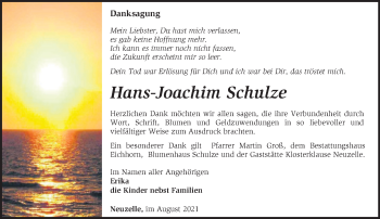 Traueranzeige von Hans-Joachim Schulze von Märkische Oderzeitung