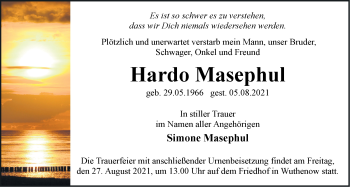 Traueranzeige von Hardo Masephul von Märkische Oderzeitung