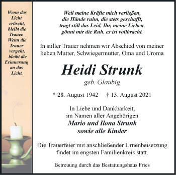 Traueranzeige von Heidi Strunk von Märkische Oderzeitung