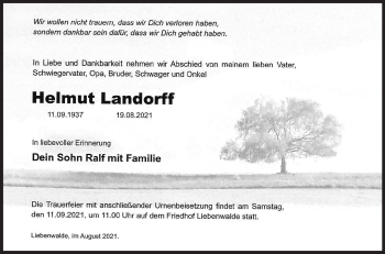 Traueranzeige von Helmut Landorff von Märkische Oderzeitung