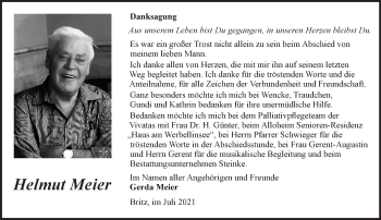 Traueranzeige von Helmut Meier von Märkische Oderzeitung