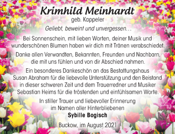 Traueranzeige von Krimhild Meinhardt von Märkische Oderzeitung