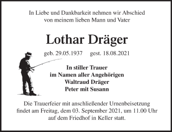 Traueranzeige von Lothar Dräger von Märkische Oderzeitung